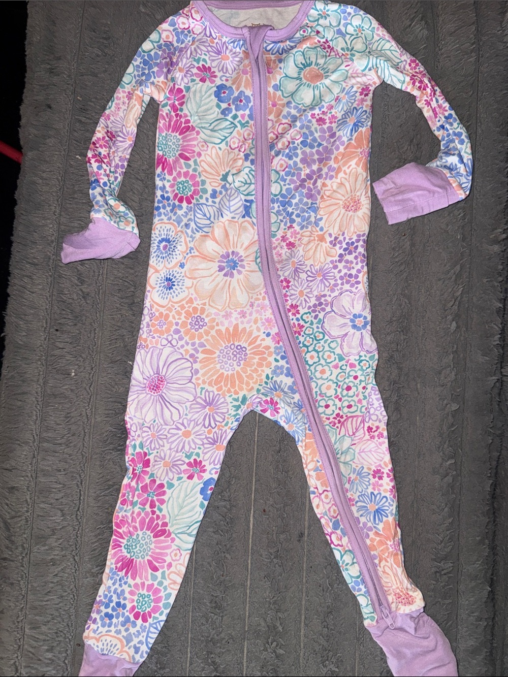 Little Sleepies 12-18 months Floral One-Piece Pajamas - Lavender Trim